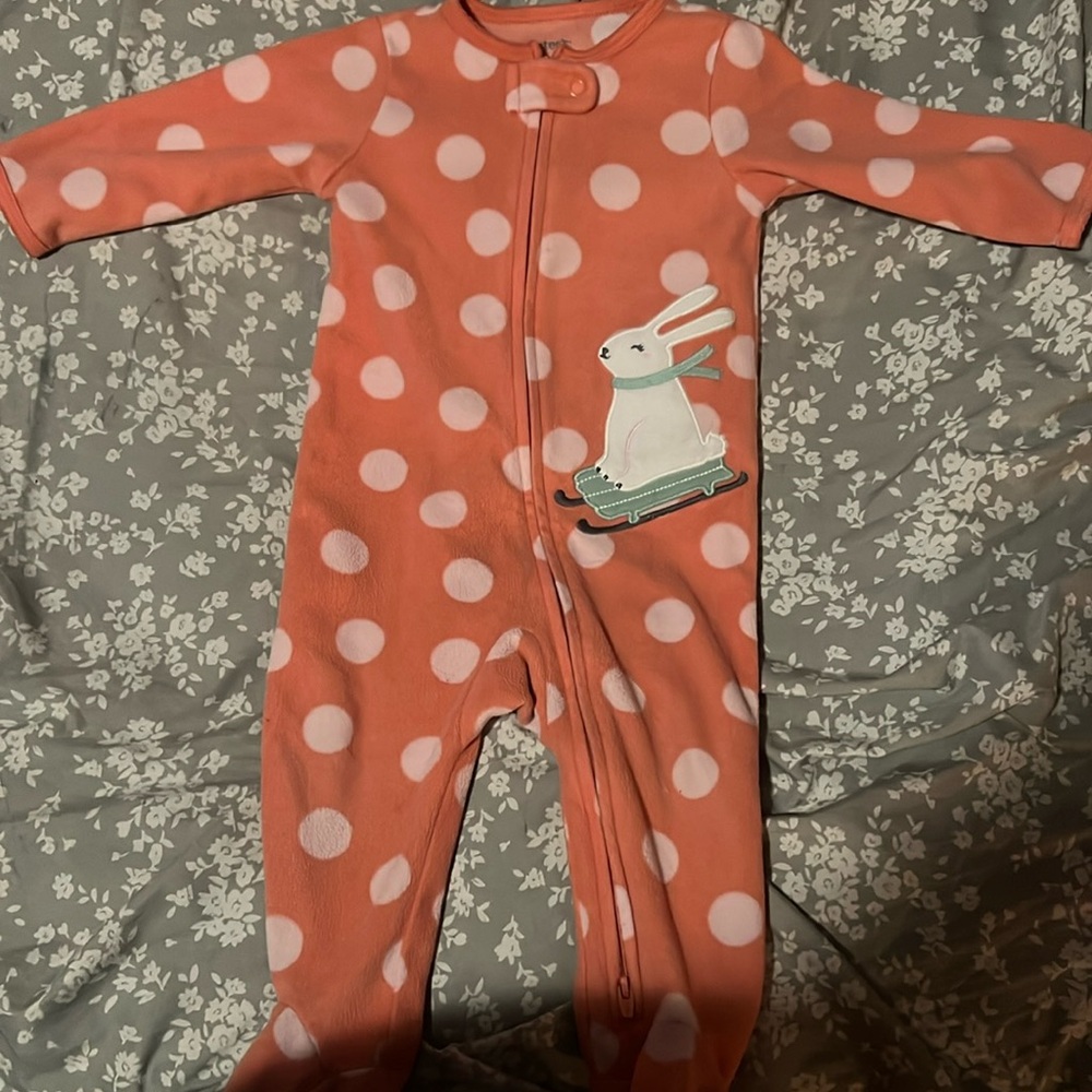 Cute fleece bunny on sled Carter, six month onesie